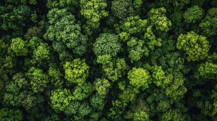 Fototapeta premium Aerial perspective highlights a lush green forest showcasing its diverse ecosystem and importance for the environment