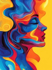 Fototapeta premium Abstract depiction of human emotions with swirling shapes and varying color splashes