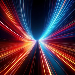 abstract background of red blue and yellow light trails streaking across a dark background