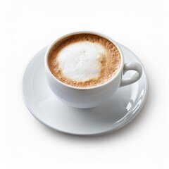 white cup of coffee cappuccino isolated on white background with clipping path