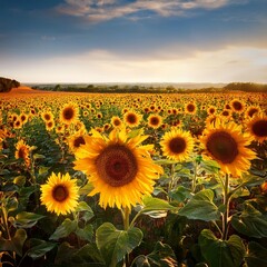 Obraz premium a field of sunflowers in full bloom