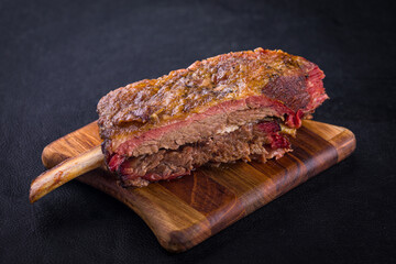 Delicious Barbecue Brisket on Wooden Cutting Board Display