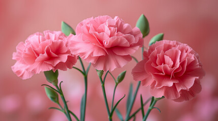 Fototapeta premium Bouquet of Pink Carnation Flowers on Pink Backdrop