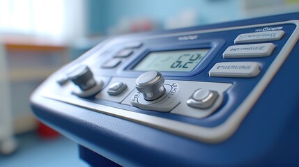 Control panel of a medical device in a clinical setting.