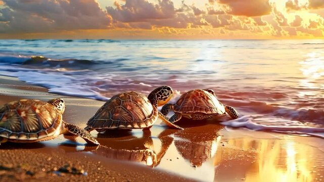 Sea turtles crawling on the beach to lay eggs, Video