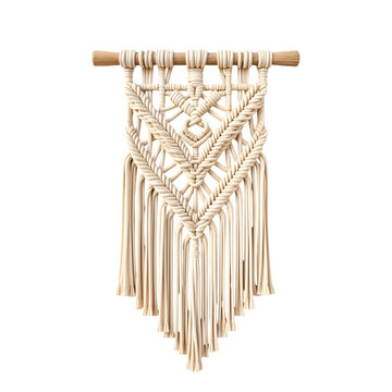 Boho style macrame wall panel on a transparent background. Boho interior