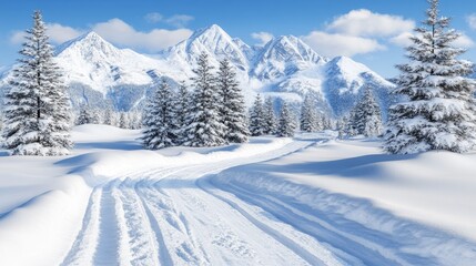 A winding highway reveals stunning, snowy peaks and frosted trees, showcasing nature's beauty in a serene winter landscape