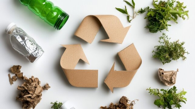 Konzept der Kreislaufwirtschaft mit wiederverwertbaren Materialien f&uuml;r nachhaltige Praktiken im umweltfreundlichen Design