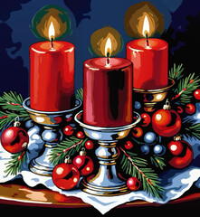 christmas candles watercolor illustration