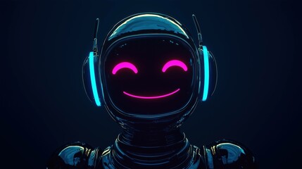 A cute robot featuring glowing lights, set against a sleek, modern technology banner in dark navy with LED accent