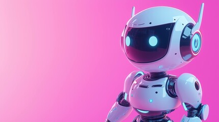 A futuristic robot featuring glowing lights, set against a vibrant, modern technology banner in dark navy with LED accent