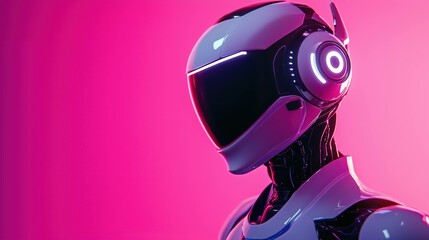A futuristic robot featuring glowing lights, set against a vibrant, modern technology banner in dark navy with LED accent