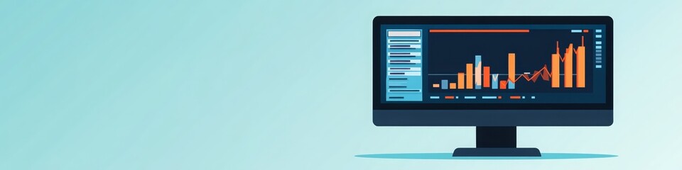 Computer Screen Financial Graphs, Charts, Isolated, on a LinkedIn Banner, Background, AI Generated