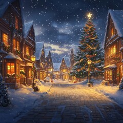 Fototapeta premium Gemütliches Winterdorf im Schein der Lichter