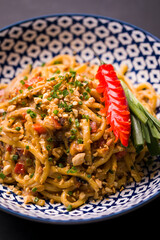 Delicious Thai Noodle Dish With Peanuts and Fresh Vegetables