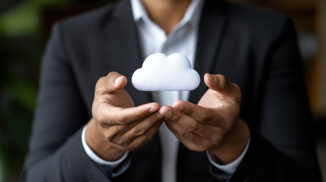 Gesch&auml;ftsmann nutzt Cloud-Technologie zur Datenkonnektivit&auml;t in modernen L&ouml;sungen