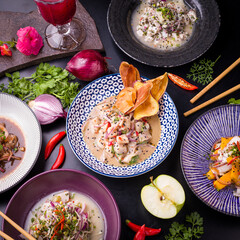 Vibrant Ceviche Dishes with Fresh Ingredients and Flavorful Garnishes