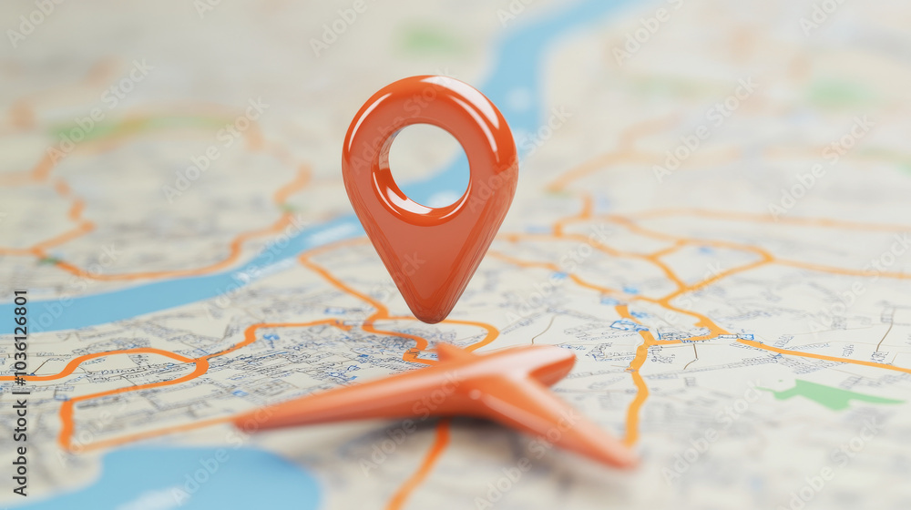 Poster an airplane icon on a map marker. this shows the location of an airport on a map, useful for navigat
