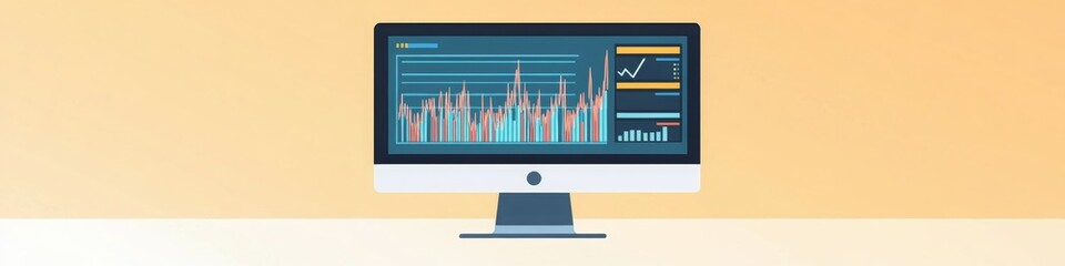 Computer Screen Financial Graphs, Charts, Isolated, on a LinkedIn Banner, Background, AI Generated