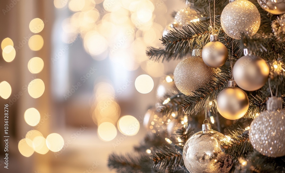 Poster blurred background of an elegant room with soft lighting and bokeh lights, creating space for produc