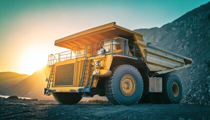 Obraz premium front view The world's largest mining trucks with their lights