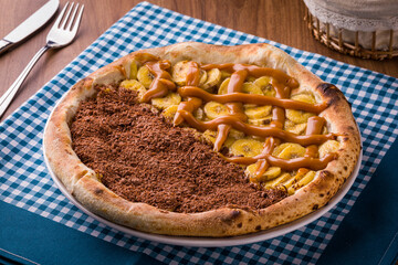 Delicious Sweet Pizza Topped With Chocolate and Caramelized Bananas
