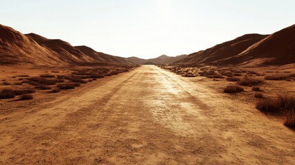 Naklejka premium 3D-Illustration einer endlosen Wüstenstraße für digitale Designprojekte