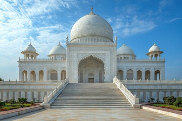 Obraz premium A white marble mosque with intricate details and a grand staircase.