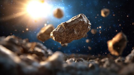 Kosmische Meteoritenexplosion mit Fragmenten im Weltraum für Astronomie und Wissenschaftsdesign