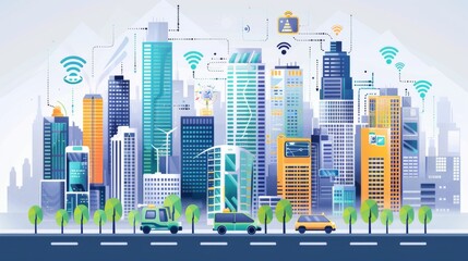 Fototapeta premium Smart city infrastructure with connected devices and IoT