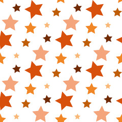 Seamless pattern with magical orange stars on white backgound. Vector image.