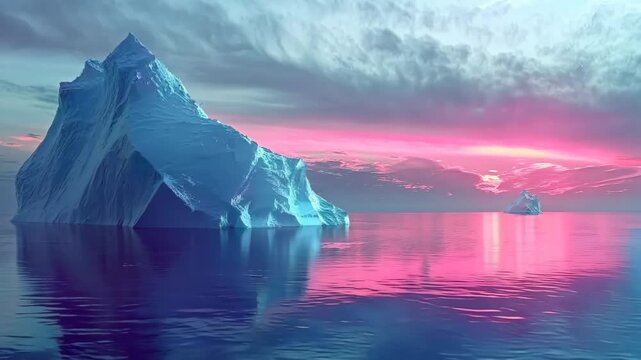 Iceberg in polar twilight, glowing blue, Video