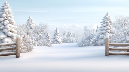Fototapeta premium The road gracefully curves through snowy mountains, surrounded by tall pine trees and a vibrant blue sky filled with sunshine