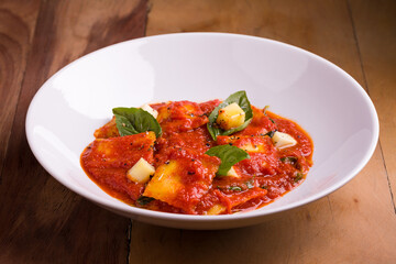 Delicious Plate of Ravioli in Rich Tomato Basil Sauce