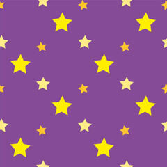 Seamless pattern with magical yellow stars on violet backgound. Vector image.