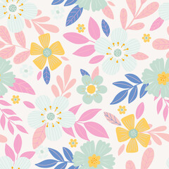 Hand painted Flowers exotic floral vector seamless pattern illustration
