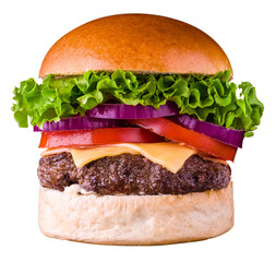 Delicious Cheeseburger with Fresh Vegetables and Juicy Beef Patty