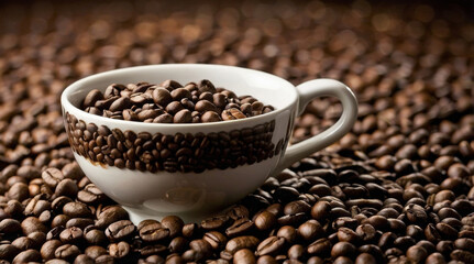Fototapeta premium Creative and artistic image featuring a cup and coffee beans
