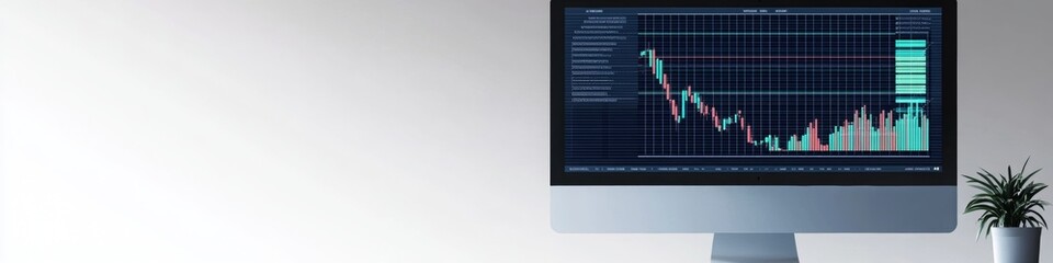 Computer Screen Financial Graphs, Charts, Isolated, on a LinkedIn Banner, Background, AI Generated