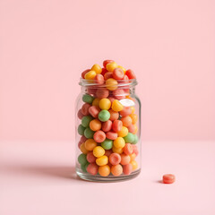 candy in jar on minimal style on empty background