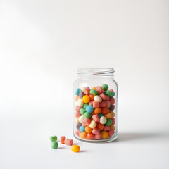 candy in jar on minimal style on empty background