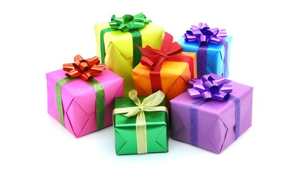 Obraz premium Small stack of wrapped presents with colorful bows