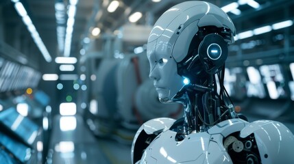 Fototapeta premium Futuristic robot operating a high-tech manufacturing plant