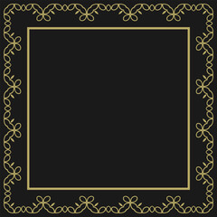 Square frame with vintage gold ornament on black background. Version 10. Vector illustration