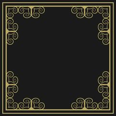Square frame with vintage gold ornament on black background. Version 11. Vector illustration