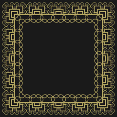 Square frame with vintage gold ornament on black background. Version 15. Vector illustration