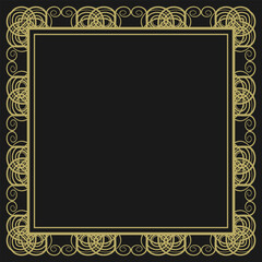 Square frame with vintage gold ornament on black background. Version 2. Vector illustration