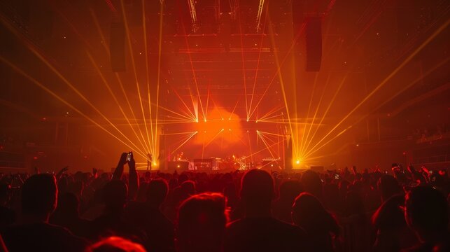 Rock concert with a mosh pit in front of the stage