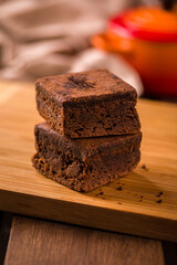 Delicious Homemade Chocolate Brownies on Wooden Cutting Board