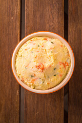 Top View of Fresh Vegetable Mash in Ceramic Bowl